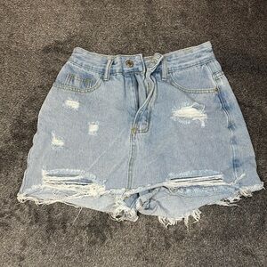SHEIN Light Blue Distressed Jean Skirt-shorts